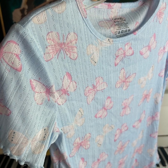 George Light Blue Top with Pink Butterfly Print Girls XL (14-16) - Picture 4 of 12
